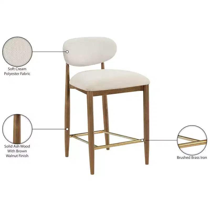Tabouret de comptoir Riccio Meridian Furniture en noyer brun et tissu performant