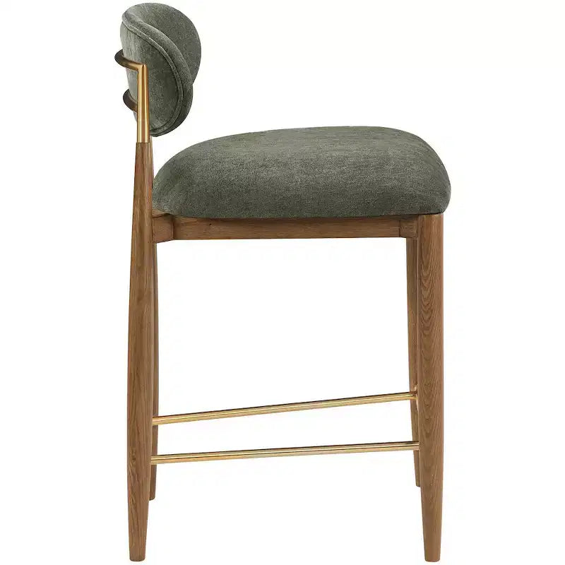 Tabouret de comptoir Riccio Meridian Furniture en noyer brun et tissu performant