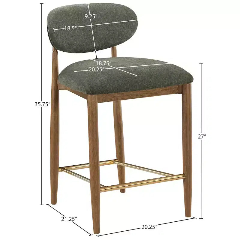 Tabouret de comptoir Riccio Meridian Furniture en noyer brun et tissu performant