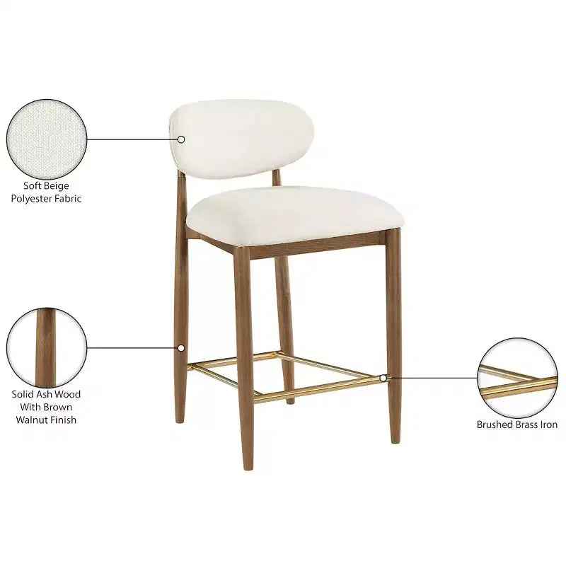 Tabouret de comptoir Riccio Meridian Furniture en noyer brun et tissu performant