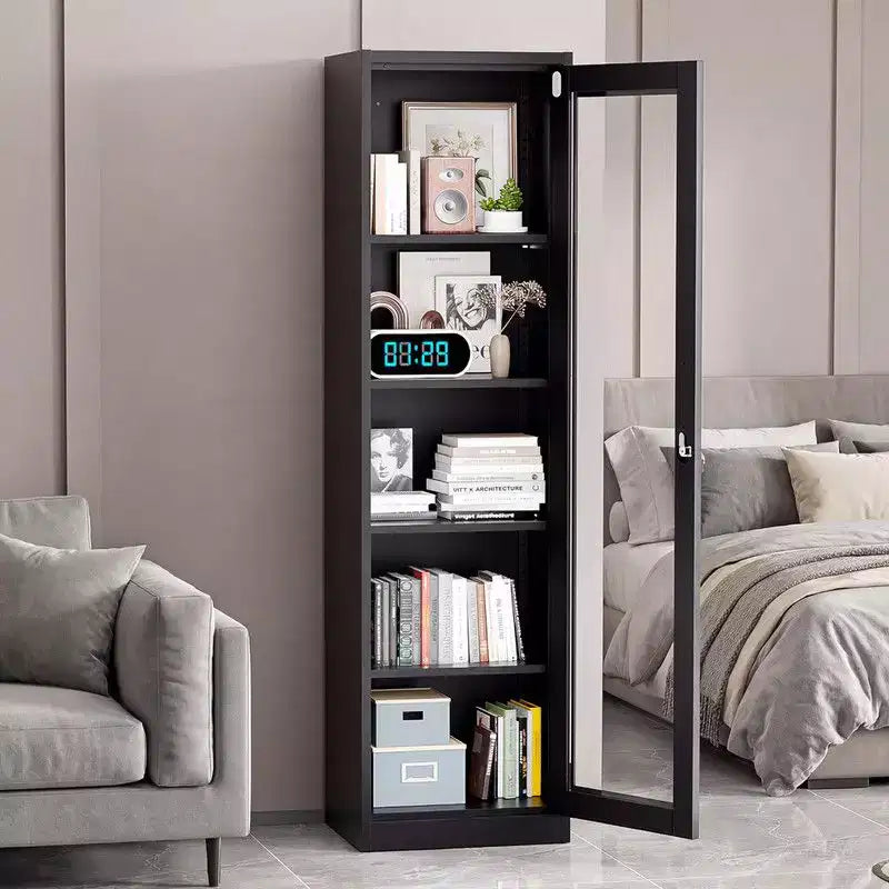Tool Storage Cabinet Black Steel Single Side Glass (Pre-Drilled)
