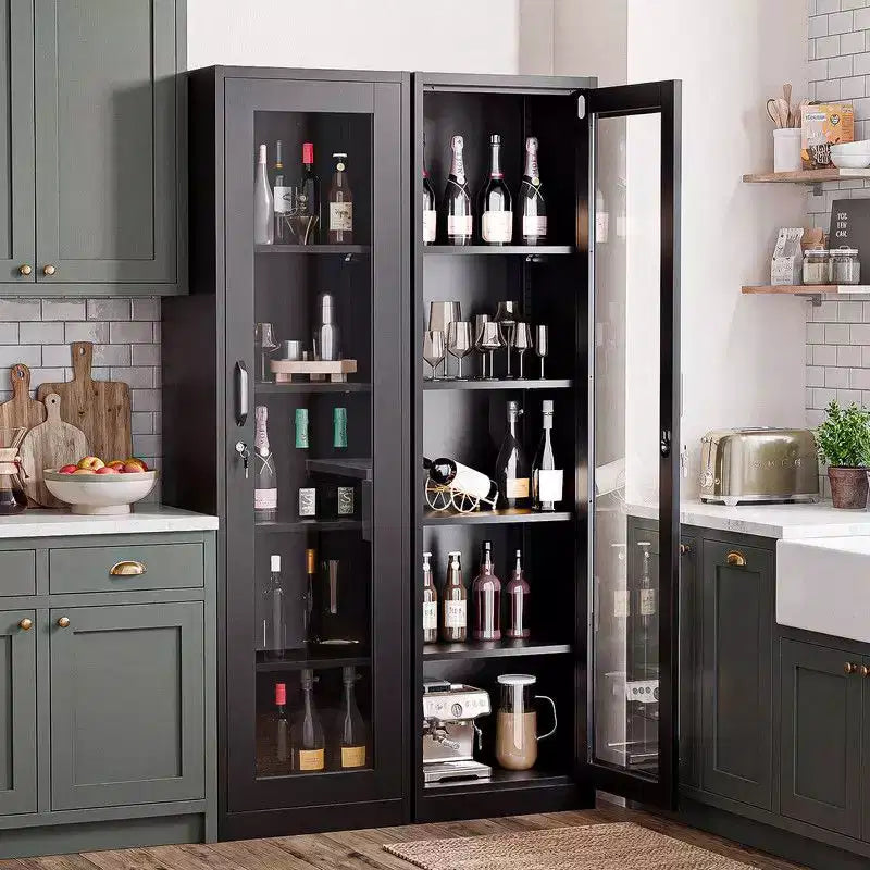 Armoire de rangement d'outils en acier noir, vitre simple face (pré-percée)