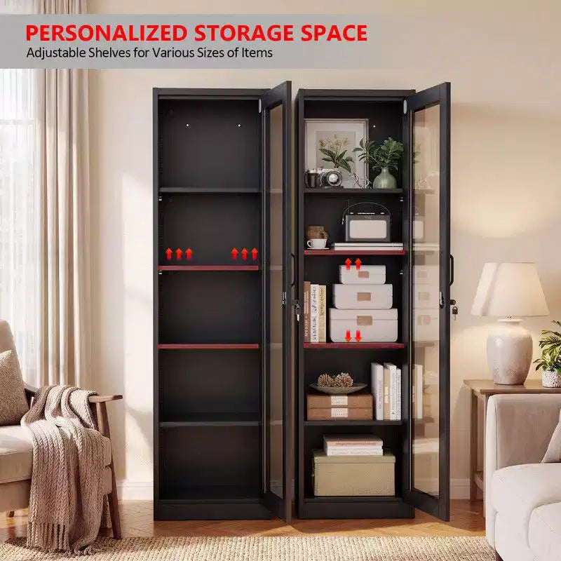 Armoire de rangement d'outils en acier noir, vitre simple face (pré-percée)