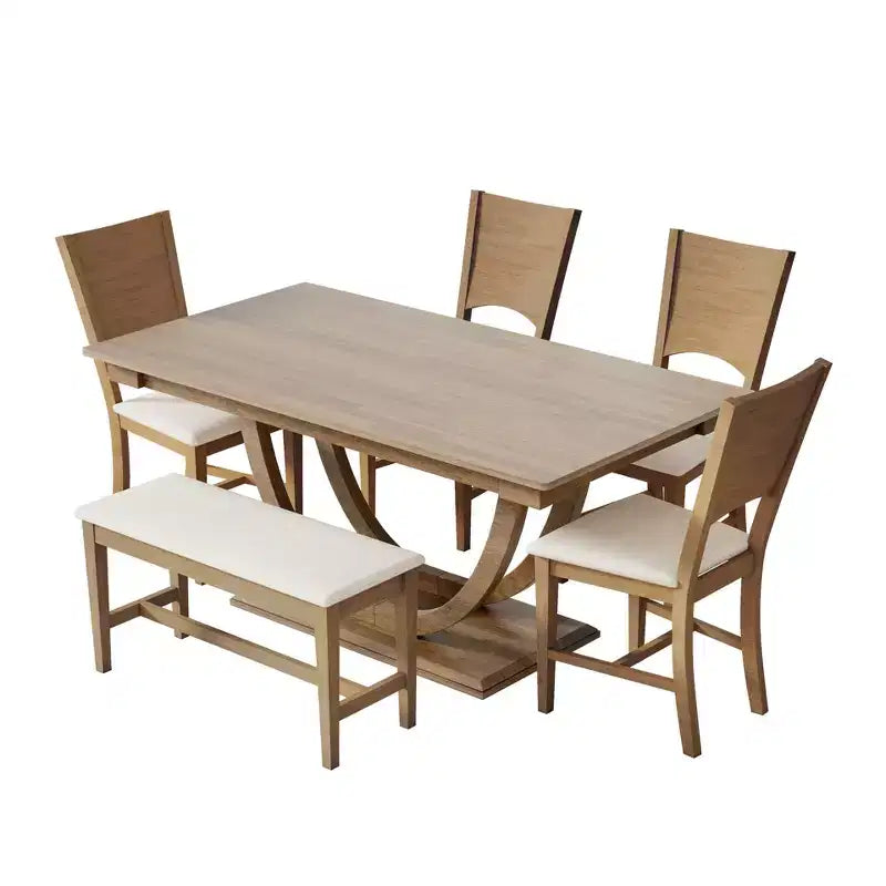 Ensemble de salle à manger 6 pièces pour 6 personnes, ensemble de table de cuisine familiale avec chaises de salle à manger et banc rembourrés ergonomiques - ModernLuxe