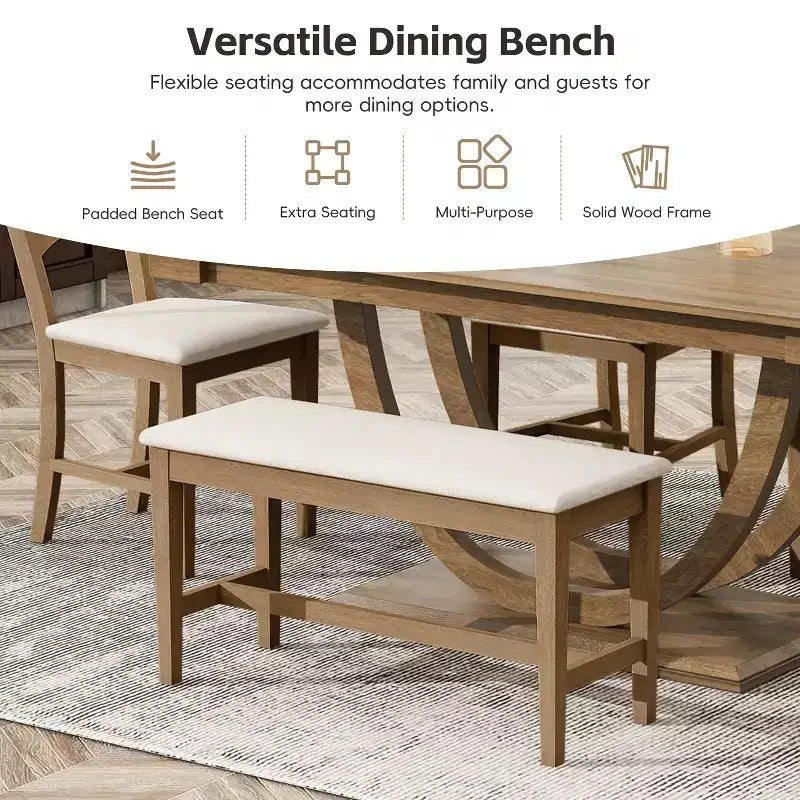 Ensemble de salle à manger 6 pièces pour 6 personnes, ensemble de table de cuisine familiale avec chaises de salle à manger et banc rembourrés ergonomiques - ModernLuxe
