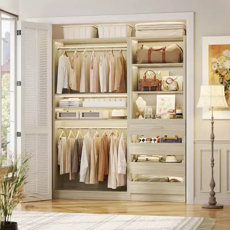 Besiost Closet System With Drawers And Hanging Rods