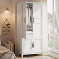 72 Modern Wooden Armoire Wardrobe  4 Doors, 18 Adjustable Shelves & Hanging Rod  Freestanding Bedroom Storage Cabinet