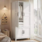 72 Modern Wooden Armoire Wardrobe  4 Doors, 18 Adjustable Shelves & Hanging Rod  Freestanding Bedroom Storage Cabinet