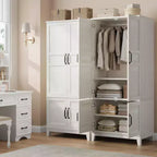 Armoire-penderie moderne en bois de 72 po – 4 portes, 18 tablettes ajustables et tringle de suspension – Meuble de rangement autoportant pour chambre à coucher
