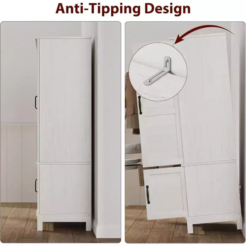 Armoire-penderie moderne en bois de 72 po – 4 portes, 18 tablettes ajustables et tringle de suspension – Meuble de rangement autoportant pour chambre à coucher