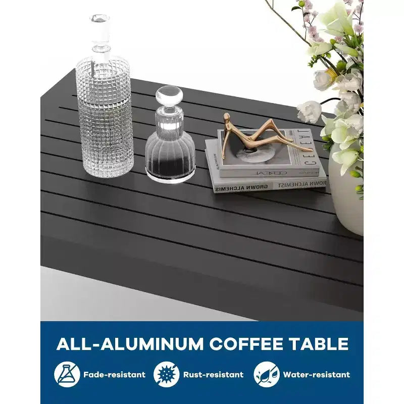 Ensemble de mobilier de patio en aluminium 7 places – Canapé d'angle extérieur 5 pièces avec 4 accoudoirs, 5 coussins épais et table basse – Parfait pour le jardin
