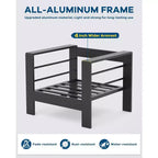 Ensemble de mobilier de patio en aluminium 7 places – Canapé d'angle extérieur 5 pièces avec 4 accoudoirs, 5 coussins épais et table basse – Parfait pour le jardin