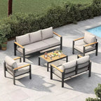 Ensemble de mobilier de patio en aluminium 7 places – Canapé d'angle extérieur 5 pièces avec 4 accoudoirs, 5 coussins épais et table basse – Parfait pour le jardin