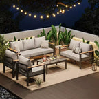 Ensemble de mobilier de patio en aluminium 7 places – Canapé d'angle extérieur 5 pièces avec 4 accoudoirs, 5 coussins épais et table basse – Parfait pour le jardin