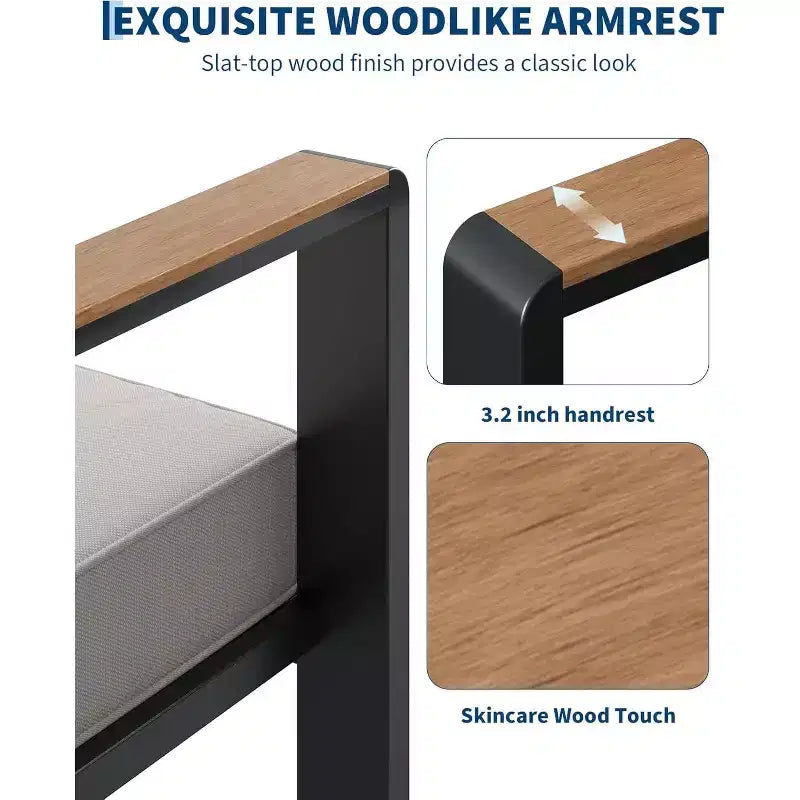 Ensemble de mobilier de patio en aluminium 7 places – Canapé d'angle extérieur 5 pièces avec 4 accoudoirs, 5 coussins épais et table basse – Parfait pour le jardin