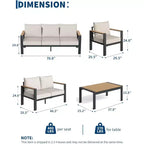 Ensemble de mobilier de patio en aluminium 7 places – Canapé d'angle extérieur 5 pièces avec 4 accoudoirs, 5 coussins épais et table basse – Parfait pour le jardin