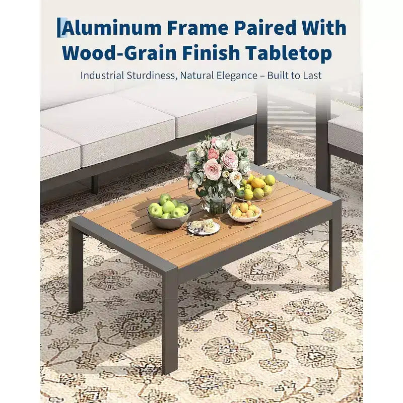 Ensemble de mobilier de patio en aluminium 7 places – Canapé d'angle extérieur 5 pièces avec 4 accoudoirs, 5 coussins épais et table basse – Parfait pour le jardin