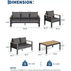 Ensemble de mobilier de patio en aluminium 7 places – Canapé d'angle extérieur 5 pièces avec 4 accoudoirs, 5 coussins épais et table basse – Parfait pour le jardin