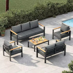 7-Seat Aluminum Patio Furniture Set  5-Piece Outdoor Sectional Sofa with 4 Armrests, 5 Thick Cushions & Coffee Table  Perfect for Backyard