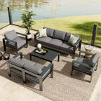 Ensemble de mobilier de patio en aluminium 7 places – Canapé d'angle extérieur 5 pièces avec 4 accoudoirs, 5 coussins épais et table basse – Parfait pour le jardin