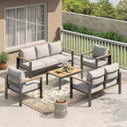 Ensemble de mobilier de patio en aluminium 7 places – Canapé d'angle extérieur 5 pièces avec 4 accoudoirs, 5 coussins épais et table basse – Parfait pour le jardin
