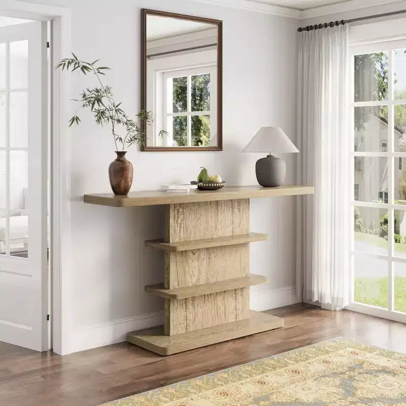 ModernLuxe Table console Table d'entrée Table de bout de canapé Présentoir Table d'appoint avec 2 étagères de rangement ouvertes