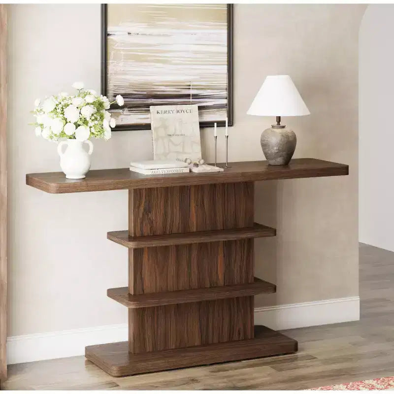 ModernLuxe Table console Table d'entrée Table de bout de canapé Présentoir Table d'appoint avec 2 étagères de rangement ouvertes