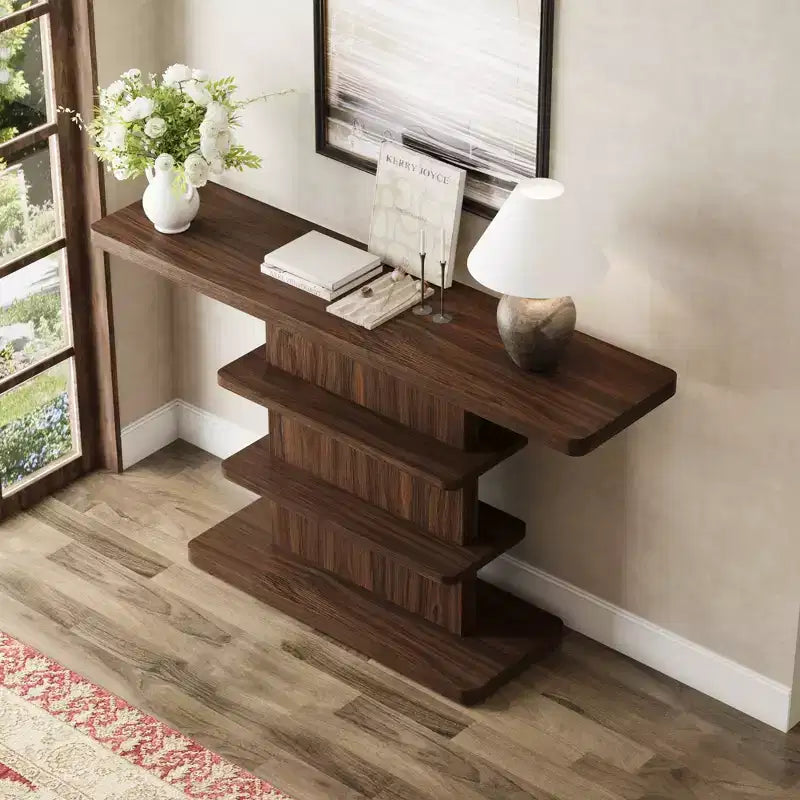 ModernLuxe Table console Table d'entrée Table de bout de canapé Présentoir Table d'appoint avec 2 étagères de rangement ouvertes