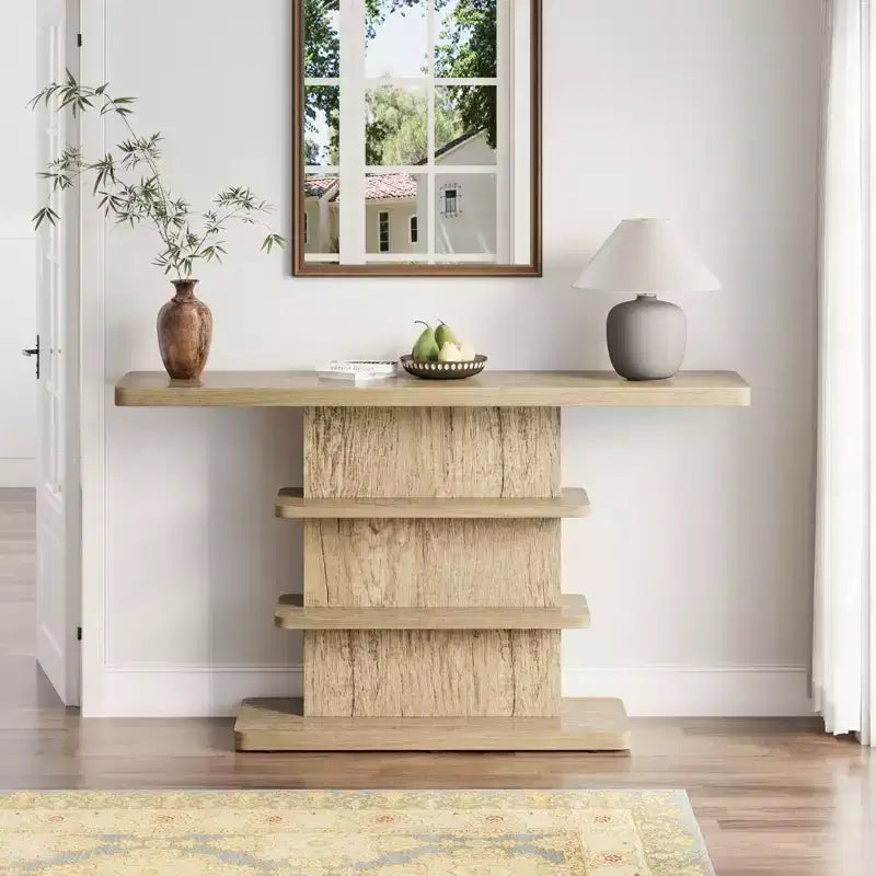 ModernLuxe Table console Table d'entrée Table de bout de canapé Présentoir Table d'appoint avec 2 étagères de rangement ouvertes