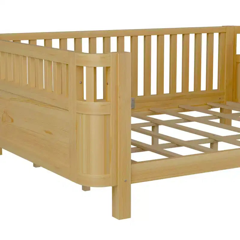Lit de repos à plateforme en bois ModernLuxe Queen Size avec barrières de sécurité, cadre de lit bas pour enfants