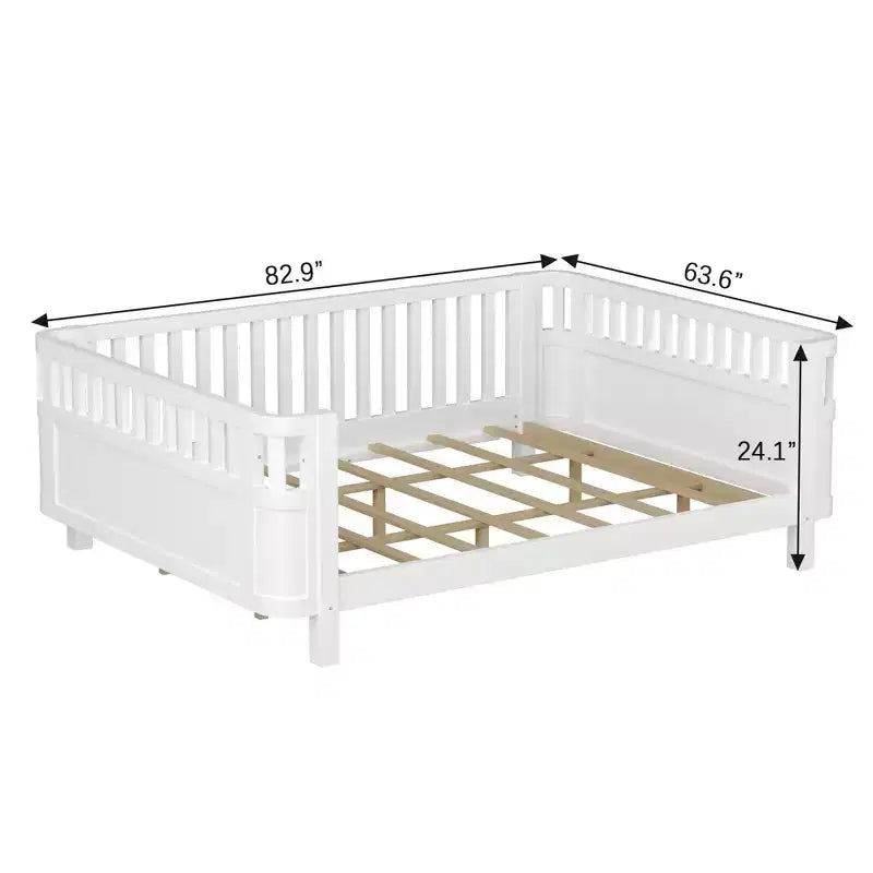 Lit de repos à plateforme en bois ModernLuxe Queen Size avec barrières de sécurité, cadre de lit bas pour enfants
