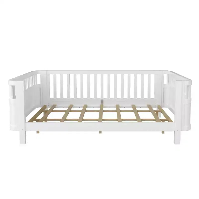 Lit de repos à plateforme en bois ModernLuxe Queen Size avec barrières de sécurité, cadre de lit bas pour enfants
