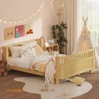Lit de repos à plateforme en bois ModernLuxe Queen Size avec barrières de sécurité, cadre de lit bas pour enfants