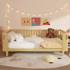 Lit de repos à plateforme en bois ModernLuxe Queen Size avec barrières de sécurité, cadre de lit bas pour enfants