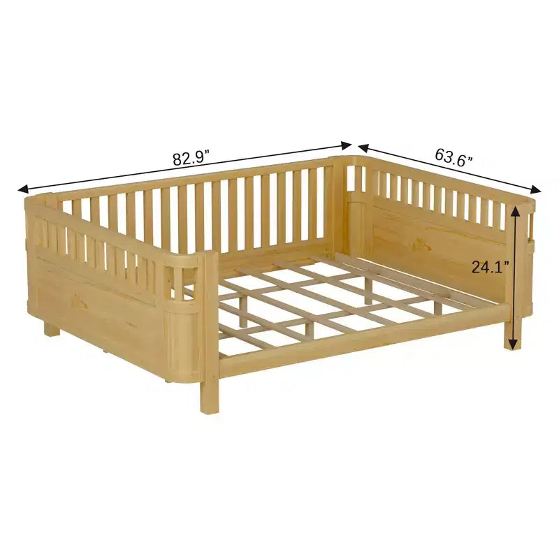 Lit de repos à plateforme en bois ModernLuxe Queen Size avec barrières de sécurité, cadre de lit bas pour enfants
