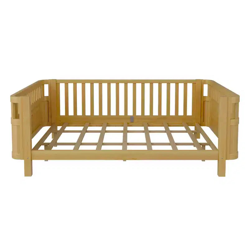Lit de repos à plateforme en bois ModernLuxe Queen Size avec barrières de sécurité, cadre de lit bas pour enfants