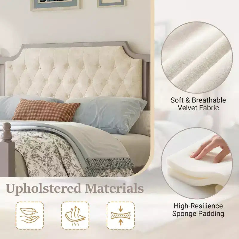 Lit plateforme moderne Christopher Knight Home Takashi en bois et velours avec tête de lit capitonnée
