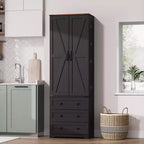 Meuble de rangement haut de cuisine de style campagnard de 72 po avec 2 portes de grange et 3 tiroirs