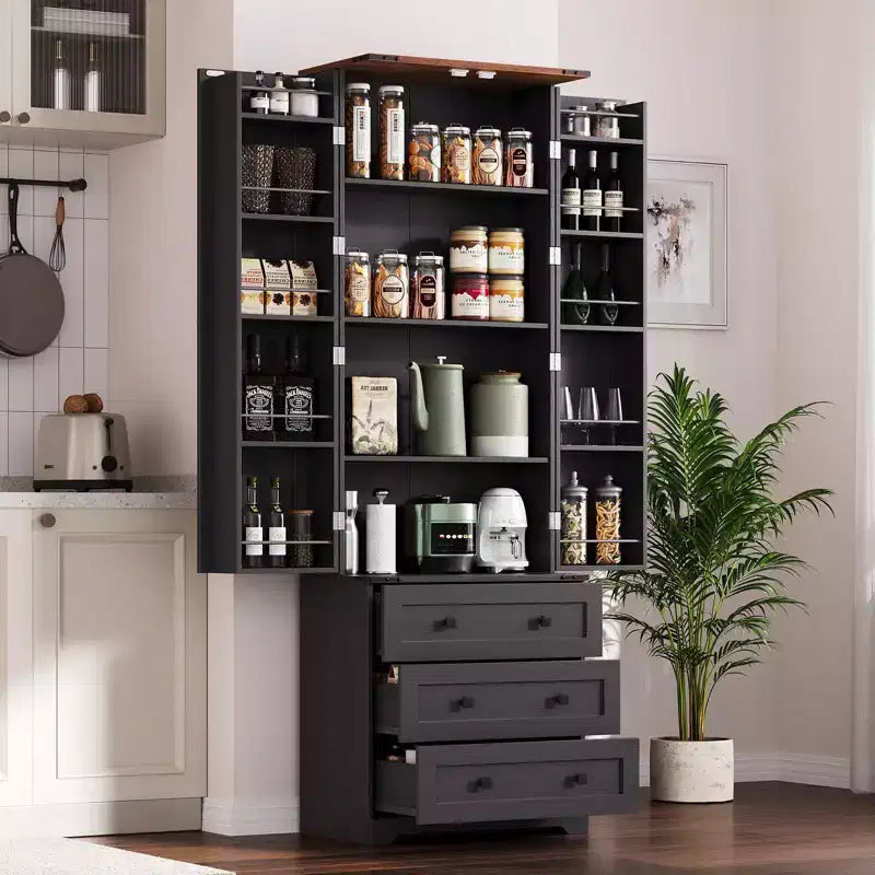 Meuble de rangement haut de cuisine de style campagnard de 72 po avec 2 portes de grange et 3 tiroirs