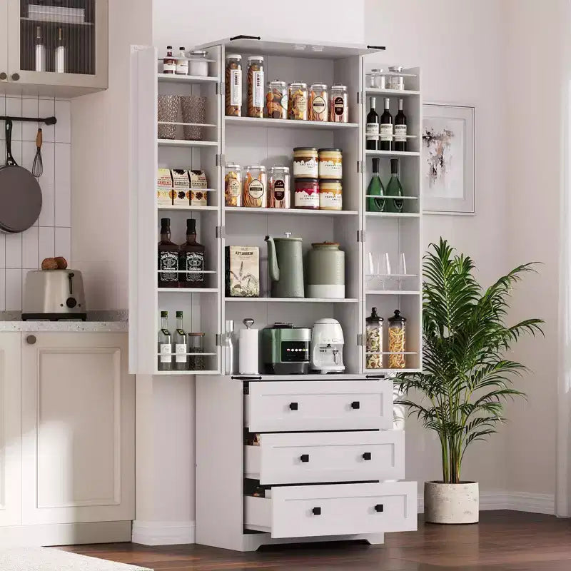 Meuble de rangement haut de cuisine de style campagnard de 72 po avec 2 portes de grange et 3 tiroirs