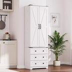 Meuble de rangement haut de cuisine de style campagnard de 72 po avec 2 portes de grange et 3 tiroirs
