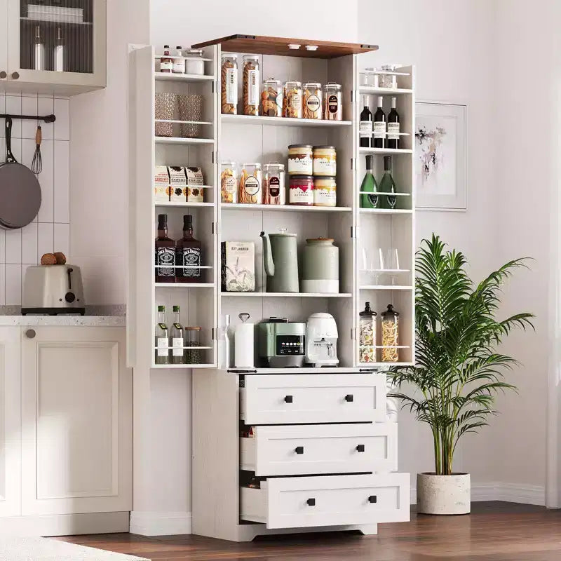 Meuble de rangement haut de cuisine de style campagnard de 72 po avec 2 portes de grange et 3 tiroirs