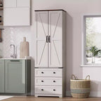 Meuble de rangement haut de cuisine de style campagnard de 72 po avec 2 portes de grange et 3 tiroirs