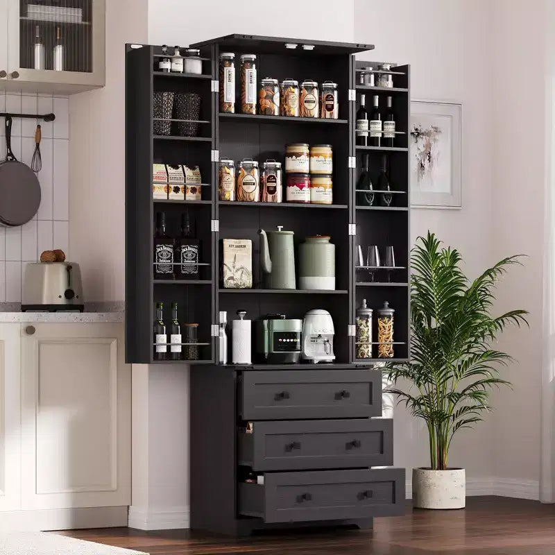 Meuble de rangement haut de cuisine de style campagnard de 72 po avec 2 portes de grange et 3 tiroirs