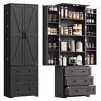 72 Farmhouse Tall Kitchen Pantry Cabinet with 2 Barn Doors & 3 Drawers