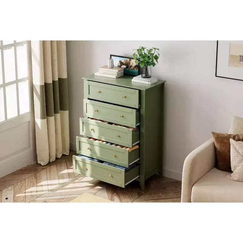 Commode à 5 tiroirs pour chambre à coucher, commode haute moderne avec tiroirs profonds et poignées en métal, commode en bois pour entrée, chambre à coucher