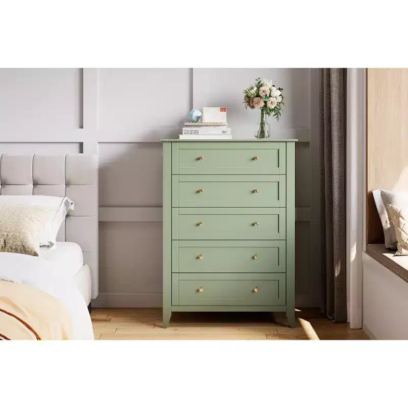 Commode à 5 tiroirs pour chambre à coucher, commode haute moderne avec tiroirs profonds et poignées en métal, commode en bois pour entrée, chambre à coucher