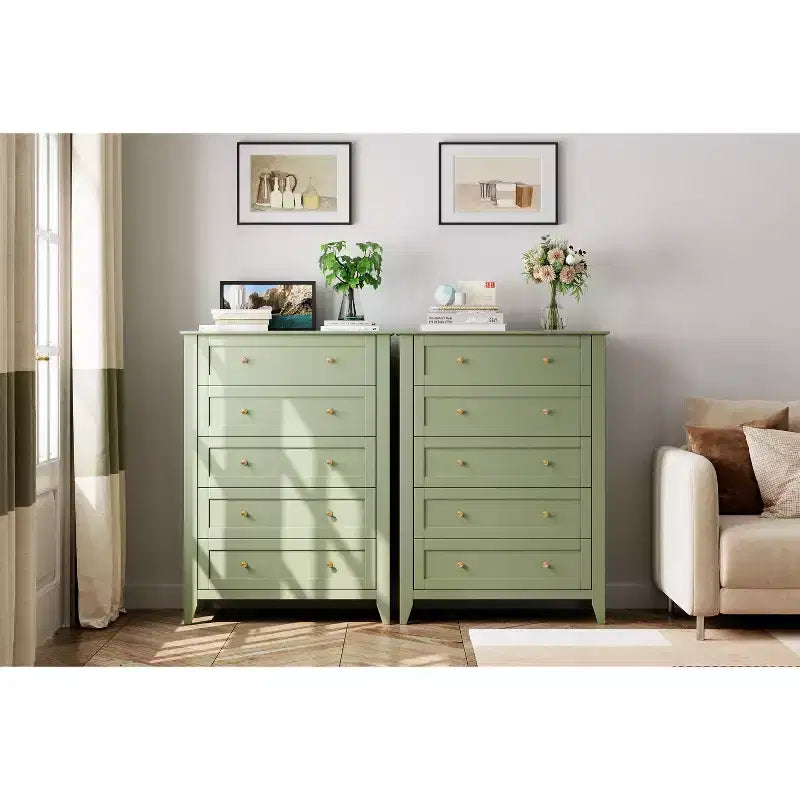Commode à 5 tiroirs pour chambre à coucher, commode haute moderne avec tiroirs profonds et poignées en métal, commode en bois pour entrée, chambre à coucher