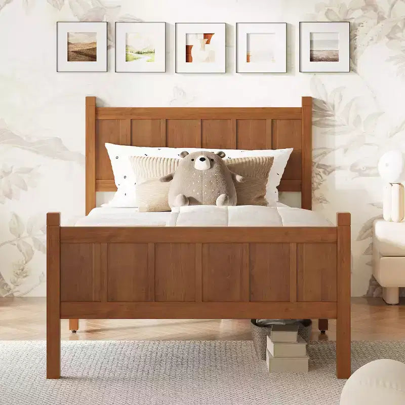FAMYYT Twin Size Flat Panel Bed With Headboard & Footboard, Easy Assembly