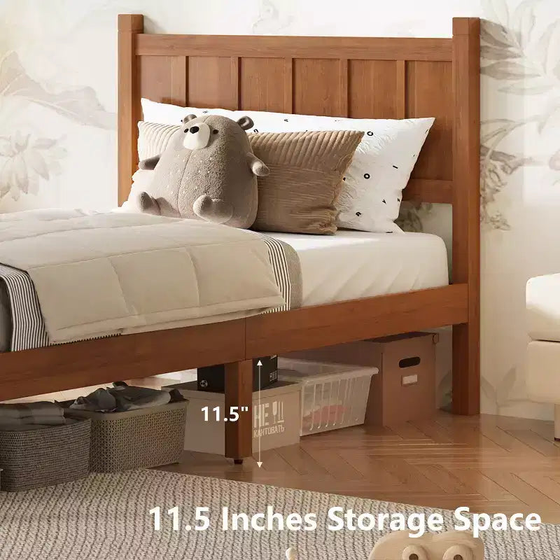 Lit plateforme double FAMYYT avec tête et pied de lit, assemblage facile